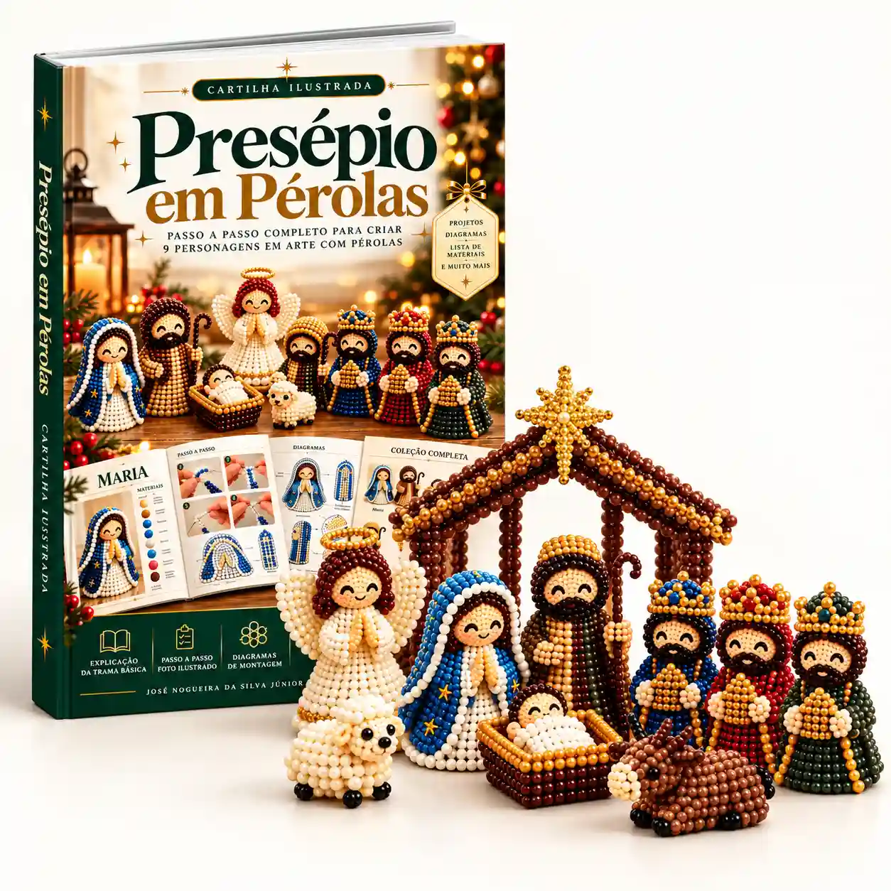 Cartilha digital Presépio em Pérolas com ilustração dos personagens montados